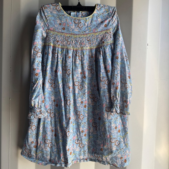 Mini Boden Other - Mini Boden Dress 7-8Y Blue Floral Smocked Cotton Cottagecore Long Sleeve 128cm